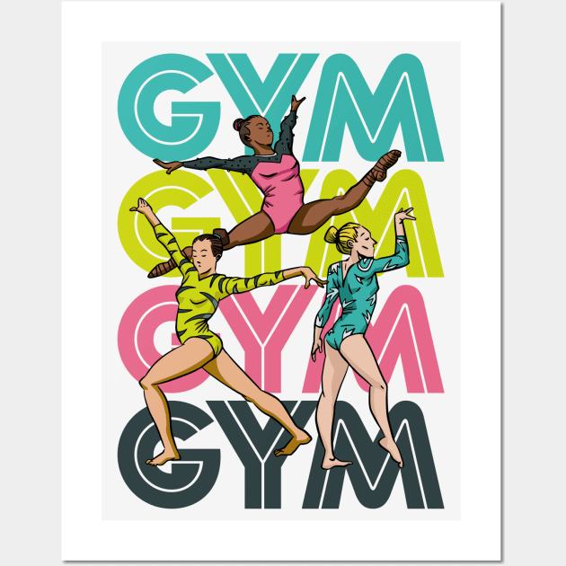 Retro GYM Gymnastics Girl Cartoon Gymnast Wall Art by SLAG_Creative